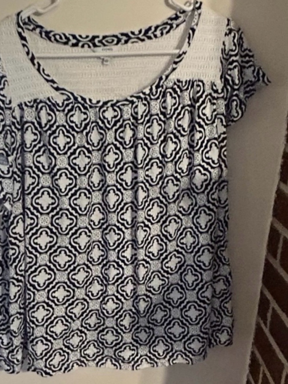 crown & ivy Size 3x Navy and White Geometric Smocked Yoke
